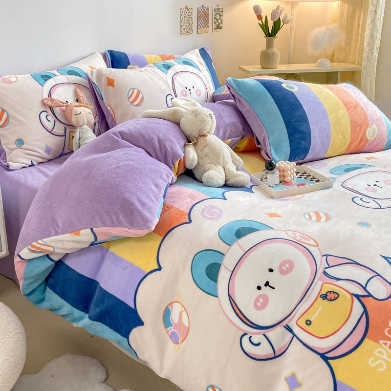 Winter Thickened Milk Fleece Bed Four-piece Coral Flannel Duvet Cover EX-STOCK Canada