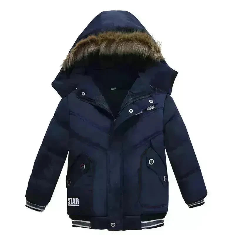 Small Medium-Sized Boys Cotton-Padded Fur Hoodie Winter Jackets for kids - EX-STOCK CANADA