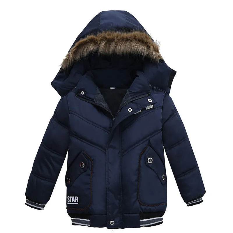 Small Medium-Sized Boys Cotton-Padded Fur Hoodie Winter Jackets for kids - EX-STOCK Canada