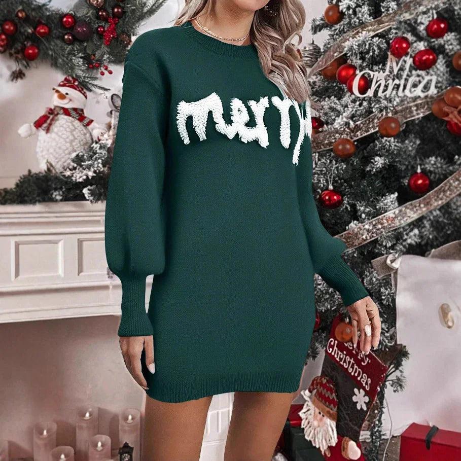 Robe fourreau femme en tricot à col rond avec manches lanterneEX-STOCK Canada