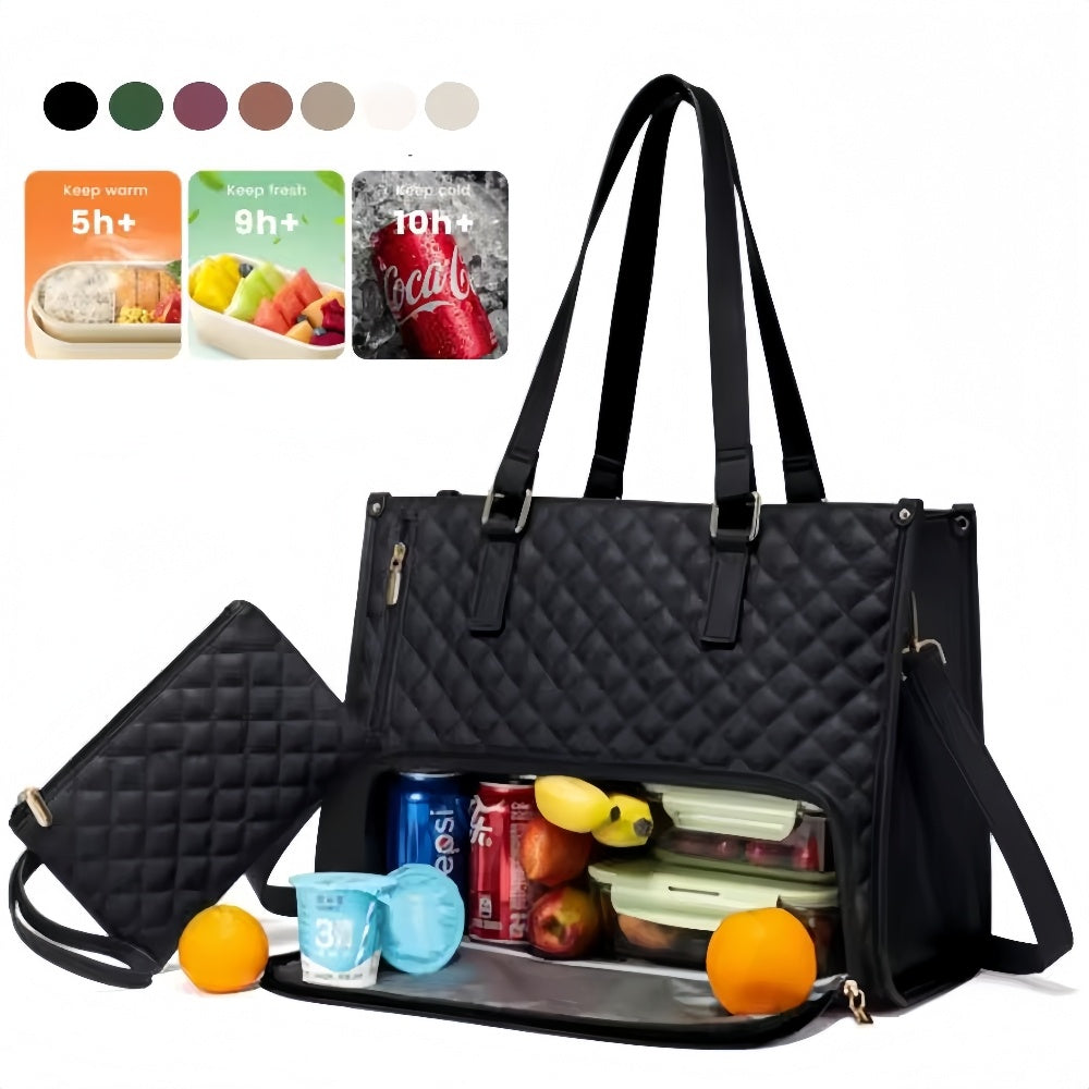 Convenient Commute New Lunch Bag Women's Insulated Lunch Box Women's Leak-proof Large Purse Diagonal Computer Storage EX-STOCK