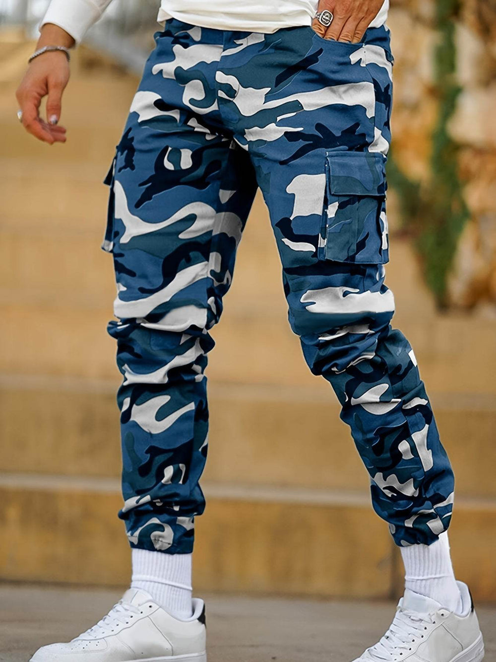 Multi-pocket Camouflage Ankle-tied Men's Military Casual Cargo Slim fit Pants trouser - EX-STOCK Canada