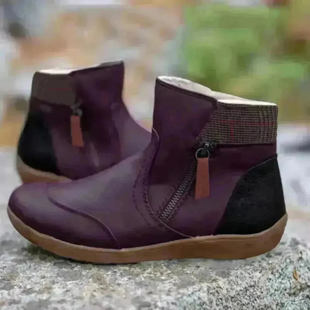 Bottes Martin à fond plat en cuir d'hiver avec fermeture à glissière plus taille