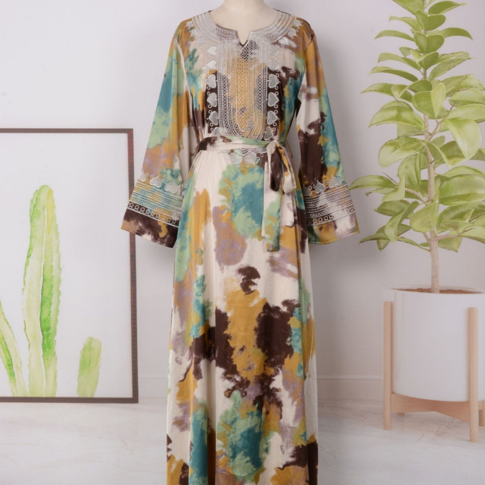 Robe musulmane ample imprimée et brodée pour femmes - EX-STOCK Canada