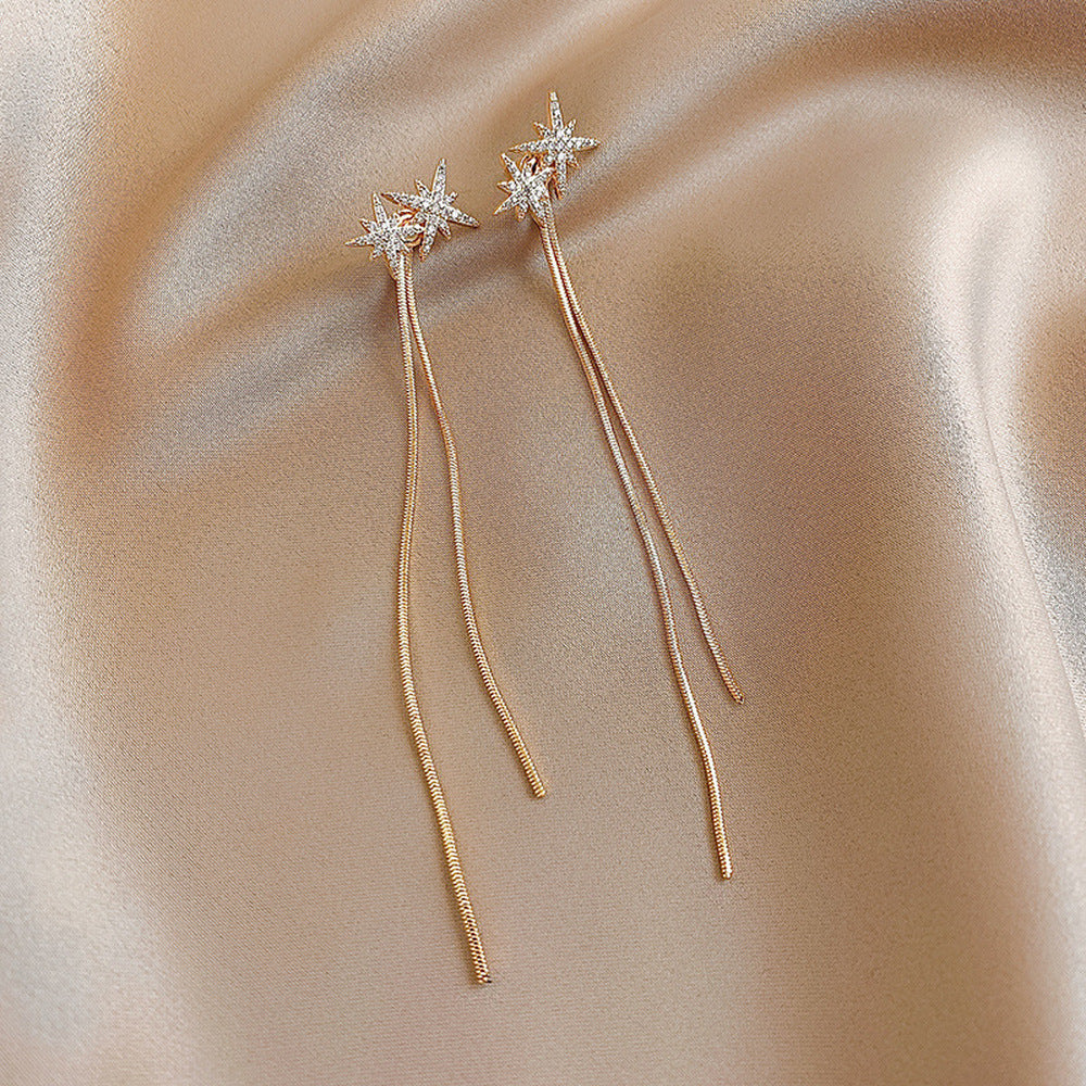 Women's Korean Style Long Tassel Drop Earrings Elegant Lightweight Statement Gold Plated Fashion Jewelry Wholesale EX-STOCK