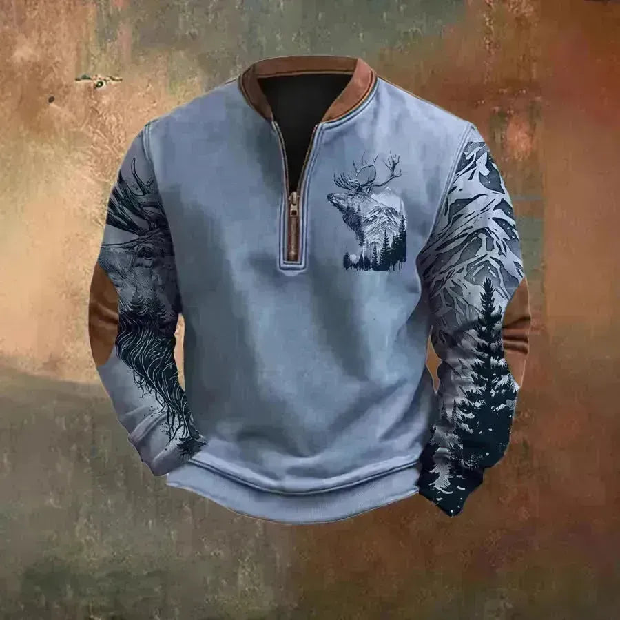 Männer Polo Halbzipper Sweatshirt Herren 3D -Druckpullover -Top