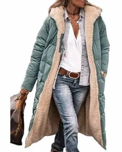 Abrigo invernal acolchado largo con capucha y forro de forro polar elegante para mujeres - EX-STOCK Canada