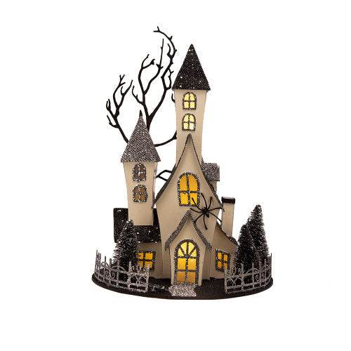 10x8.3x13.5 Cardboard Lighted Haunted House, Black Beige Tabletop Holiday Halloween Decor, Battery Powered - EX-STOCK Canada