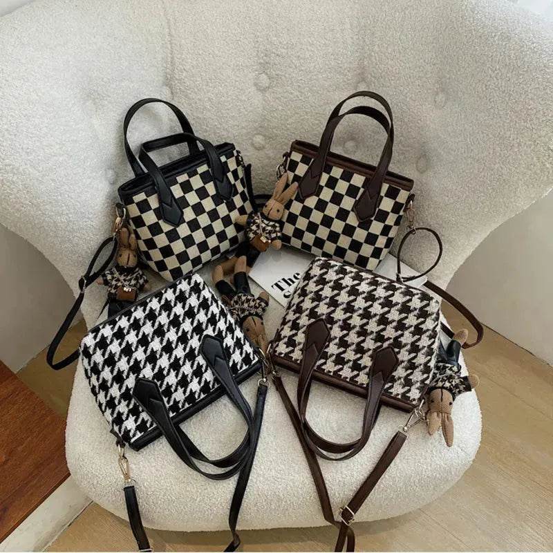 Fashion Houndstooth Shoulder Bags Portable Checkerboard Handbags All-match Messenger Crossbody Bag Women - EX-STOCK Canada