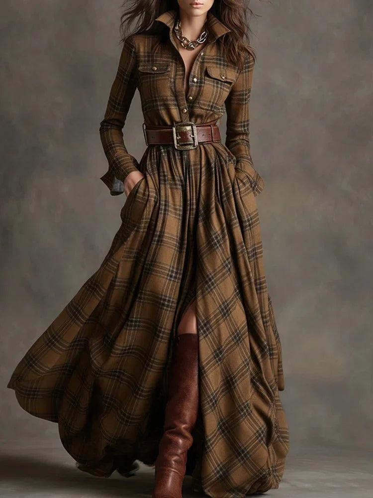 Vêtements féminins grande taille Robe irrégulière moulante rétro à carreaux françaisEX-STOCK Canada