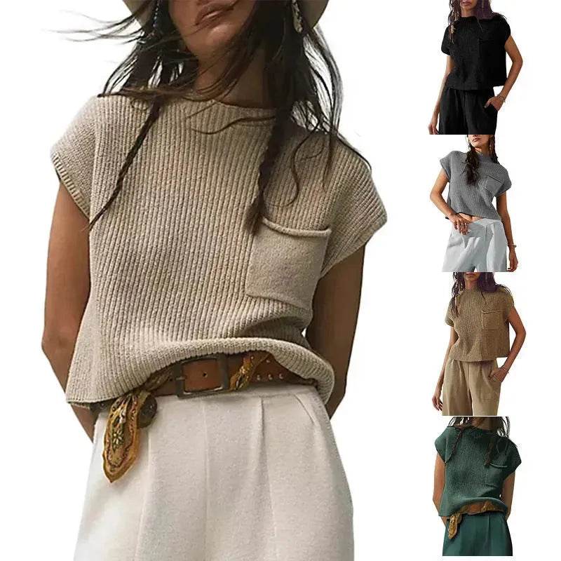 Women Knitted short Sleeve Pullover Tops for women - EX-STOCK Canada