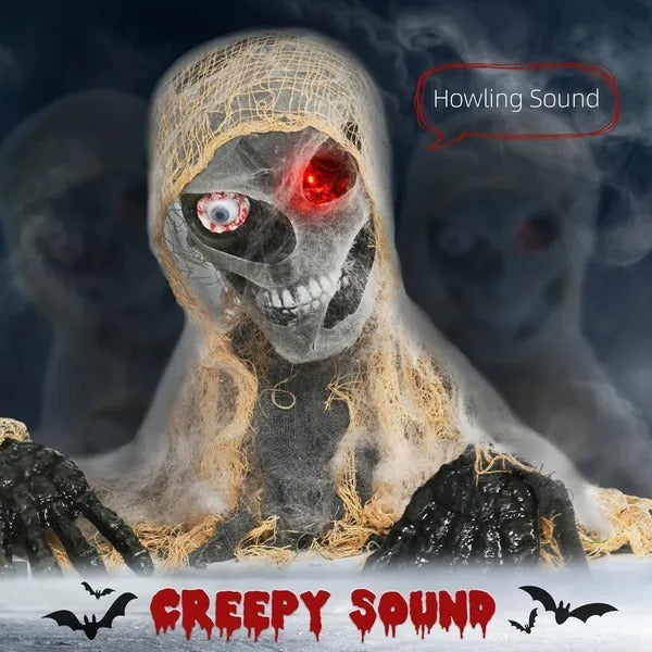 Halloween Animated Mummy With Glowing LED Eyes, Animatronic Halloween Decoration, Battery Operated EX-STOCK Canada