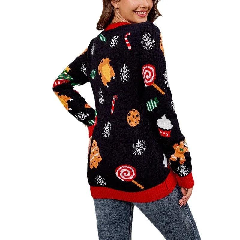 Europäische und amerikanische Damenbekleidung Lässiger weiter und bequemer Stil Pullover Weihnachtsbaum Kontrastfarbiger JacquardEX-STOCK Canada