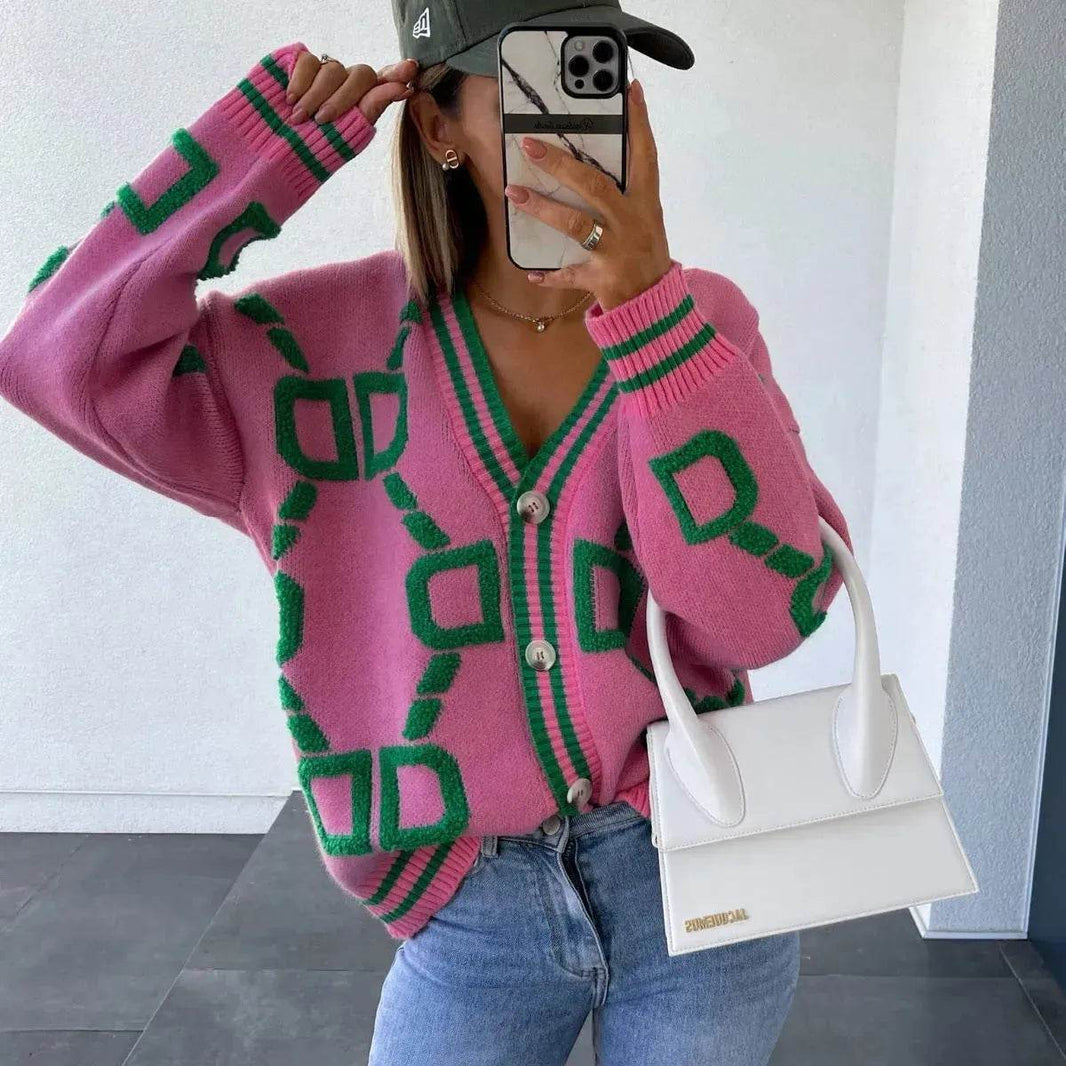 Batwing Sleeves V-neck Knitted Button Jacket Cashmere Cardigan Sweater Women - EX-STOCK Canada