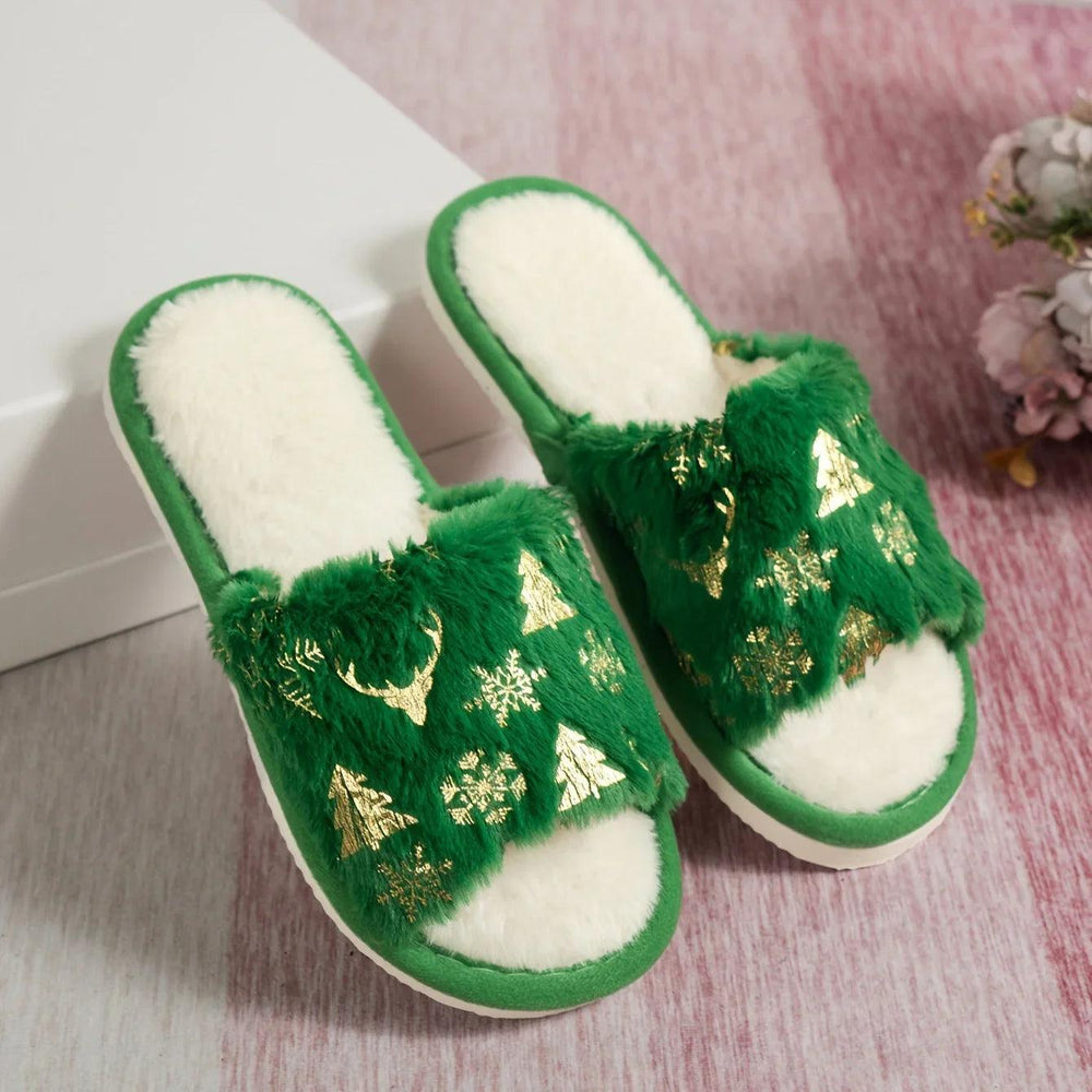 Chaussons en coton de Noël à bout ouvert en pelucheEX-STOCK Canada