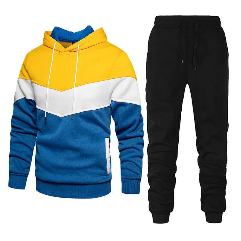 2pcs Winter Fashion Stitching Suit Outdoors Sports Suit Men's Sweatsuit Hoodie Outfit set - EX-STOCK Canada