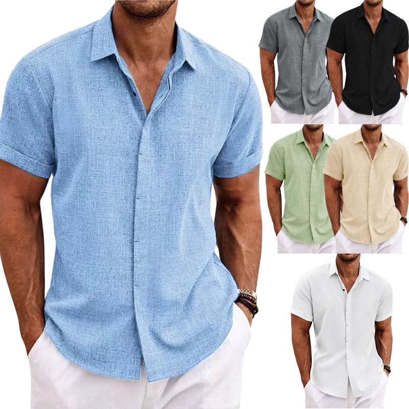 Men's Solid Color Loose Linen Short-sleeved shirt - EX-STOCK Canada