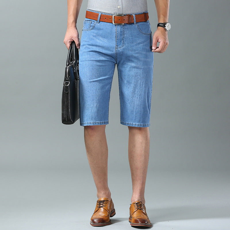 Men's Ice Silk Stretch Denim Shorts – Ultra-Thin Cooling Fit | Black, Blue, Light Blue | Sizes 28–40