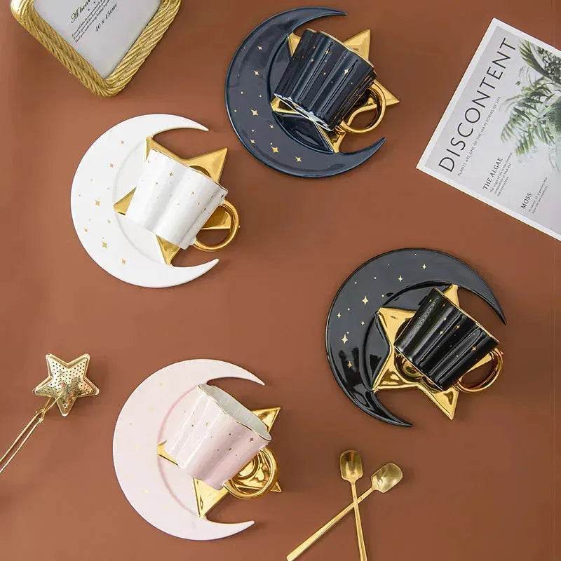 4pc set Creative Porcelain Ceramic Coffee Cup With Star And Moon Saucer - EX-STOCK Canada
