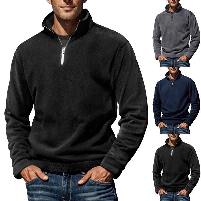 Herren Polar Fleece Oberteil einfarbig schlicht lässiger Stehkragen Pullover SweaterEX-STOCK Canada