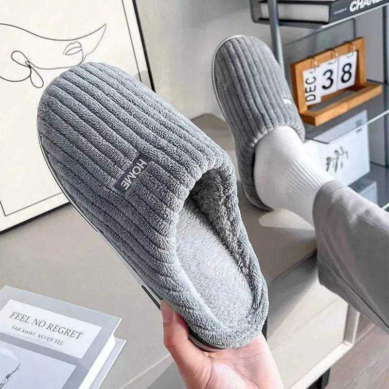 Solid Color Simple Cotton Slippers Winter Non-slip Home Warm Plush Slippers Household Indoor Couple Women's House Shoes - EX-STOCK Canada