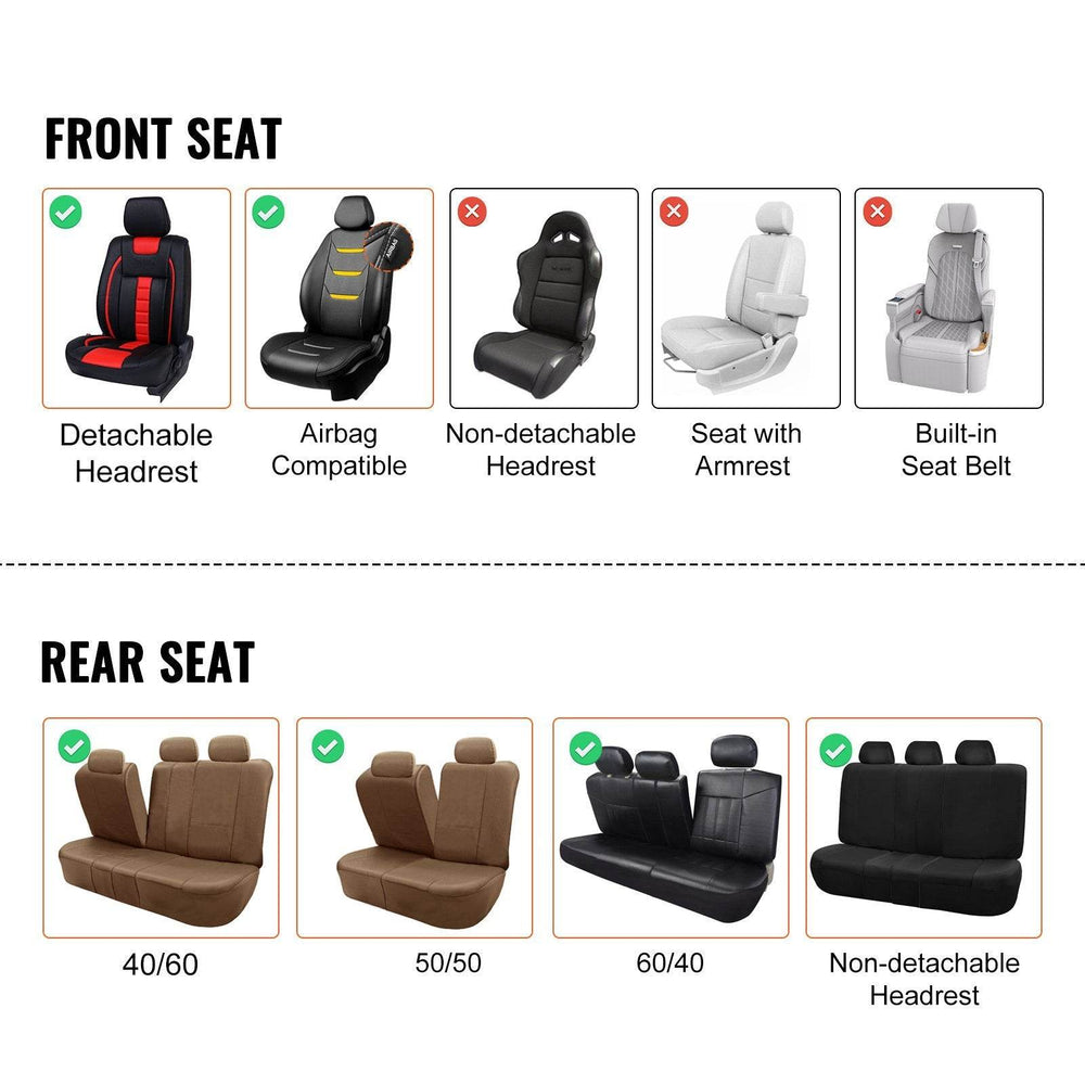 Seat Covers, Universal Car Seat Covers Full Set Seats, Front And Rear Seat, 13pcs Faux Leather Seat Cover, Full Enclosed Design, Detachable Headrest And Airbag Compatible, For Most Car SUV Truck - EX-STOCK Canada