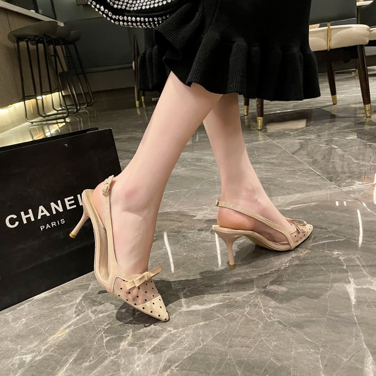 2026 Neue Ankunft Geschlossene Damenabsätze, Sommer Offene Spitz-Toe Stiletto-Sandalen mit Schleife & Tüll, Sexy Einzel-Pumps