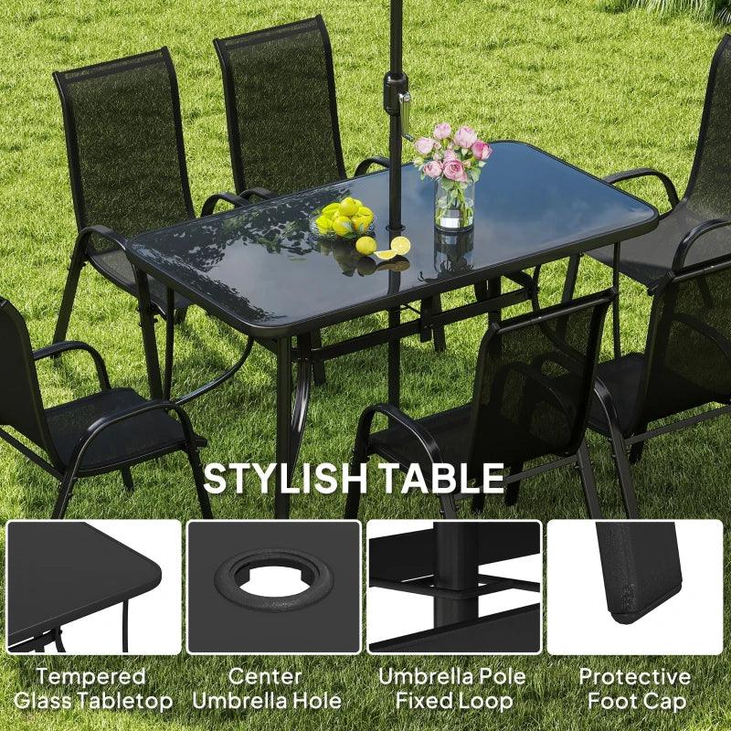 8 Pieces Patio Furniture Set With 9Ft Patio Umbrella, Outdoor Dining Table And Chairs, Black EX-STOCK Canada