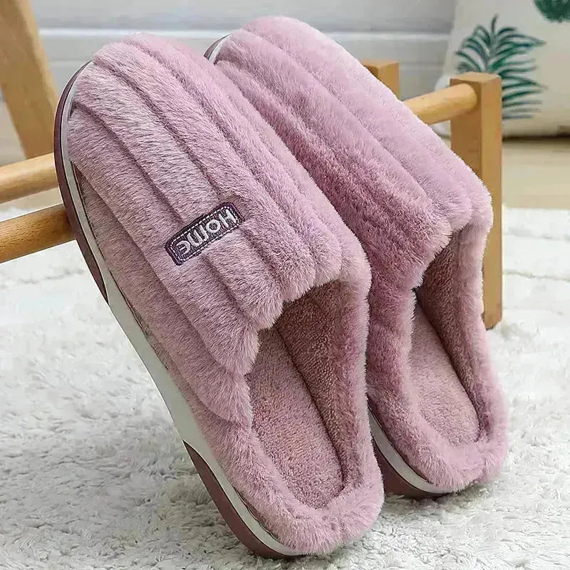 Pantofole di cotone da casa inverno femminile peluche a strisce taglie forti
