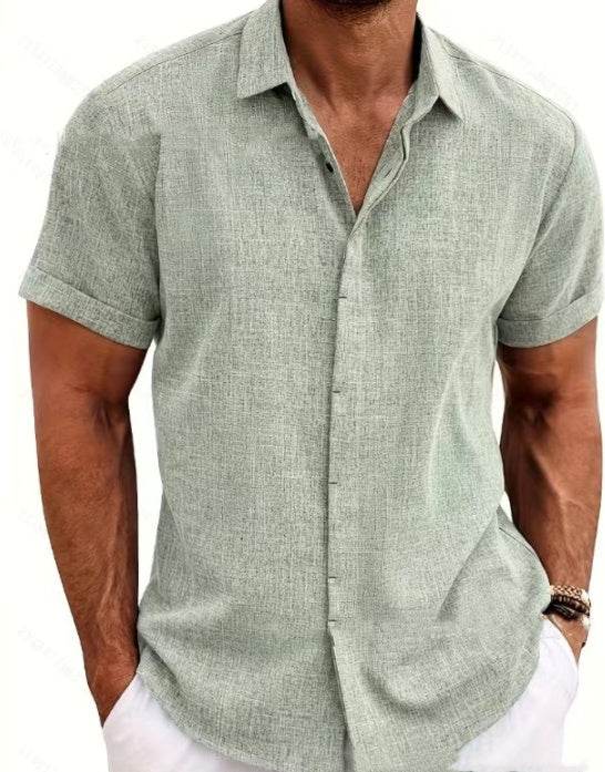 Men's Solid Color Loose Linen Short-sleeved shirt - EX-STOCK Canada
