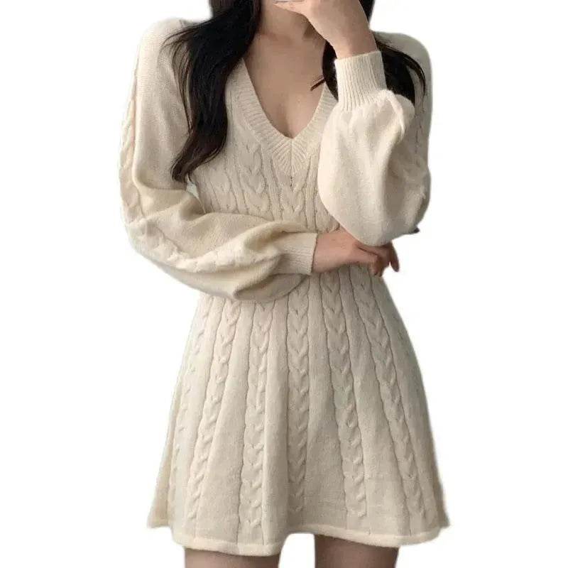 Fashionable Autumn Winter Mini Flared Knitted Sweater Dress - EX-STOCK Canada