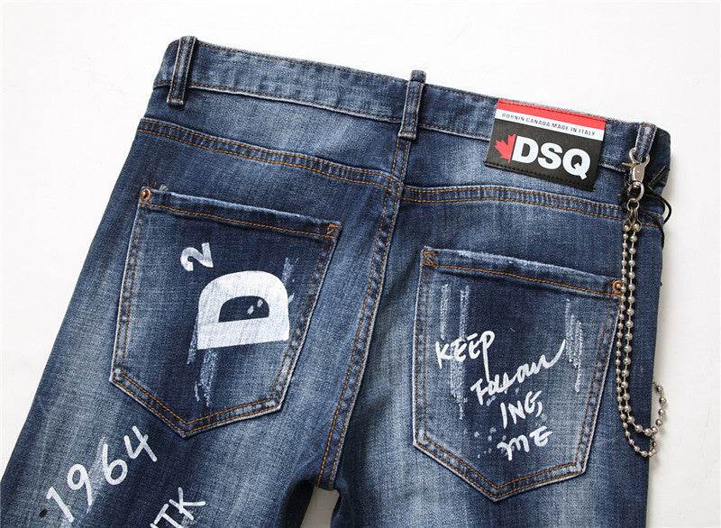 men jeans famous D2 Men slim jeans pants mens denim trousers zipper blue hole Pencil Pants - EX-STOCK Canada