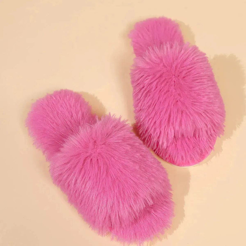 Fashion Open-toed Plush Slippers Winter Warm Indoor Bedroom Floor Soft Fluffy Slipper For Couple Solid Color House Shoes Women - EX-STOCK Canada