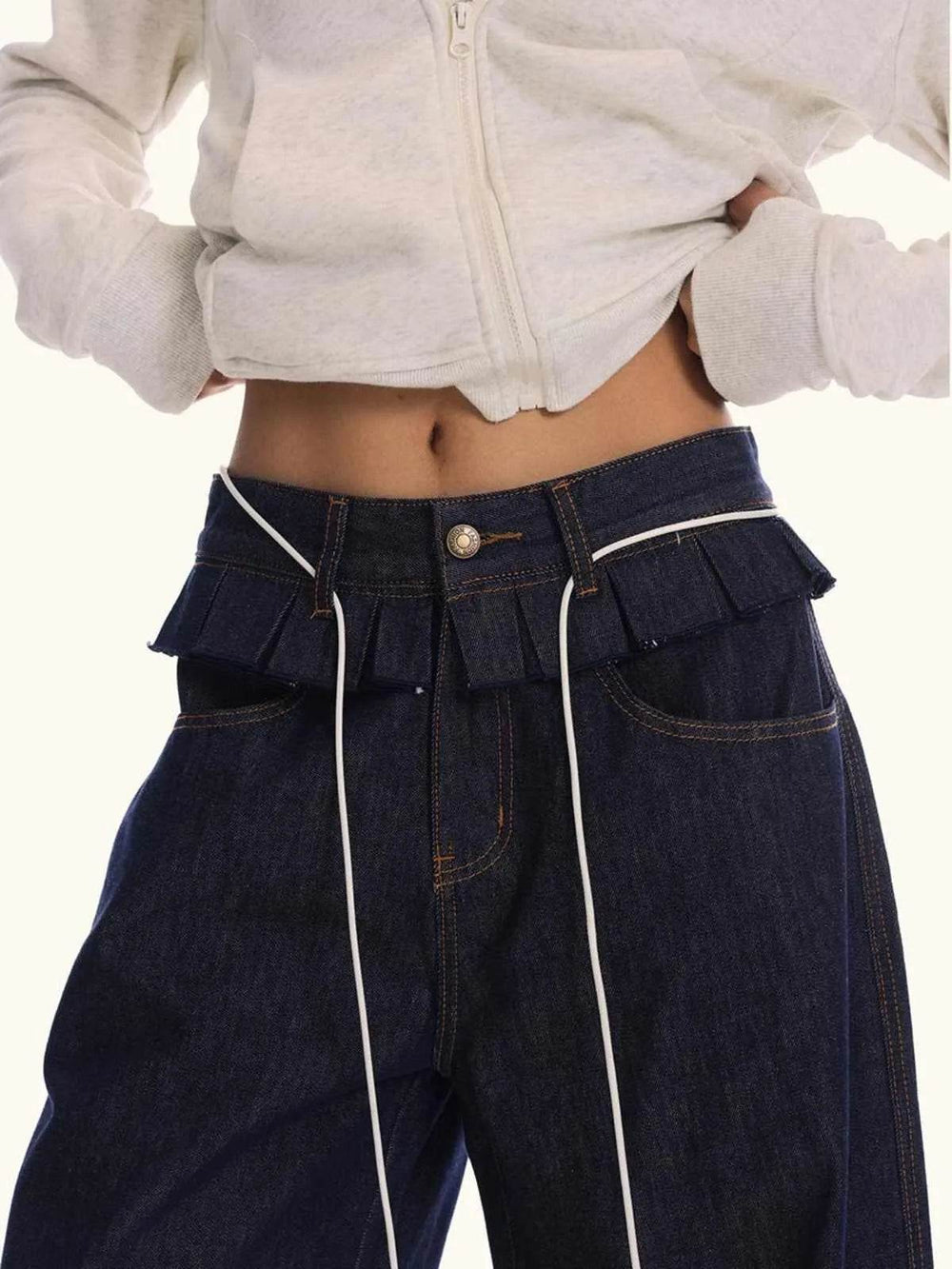 Loose Waist Stitching Small Skirt Baggy Jeans Pant For Men And Women - EX-STOCK Canada