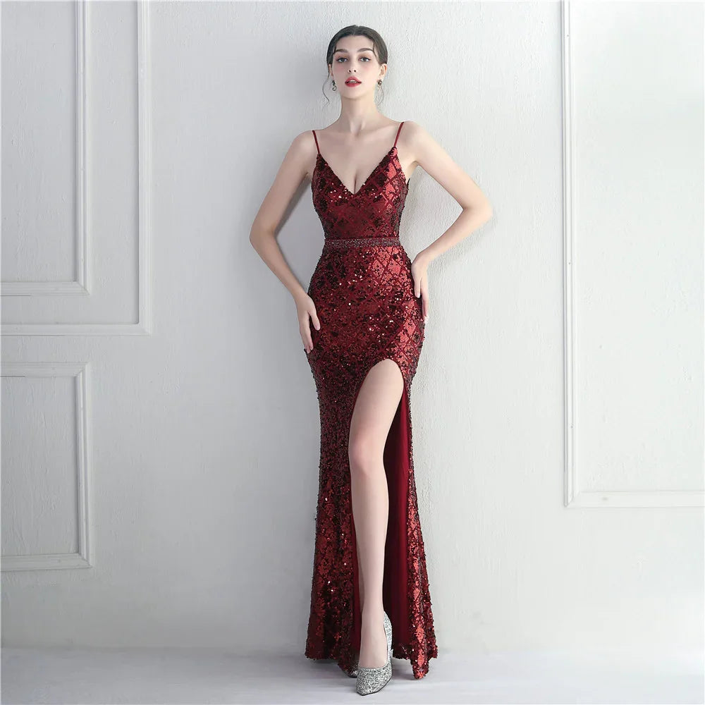 Colorful Sequin Sling Split Sheath Long Dinner Party Dress EX-STOCK Canada