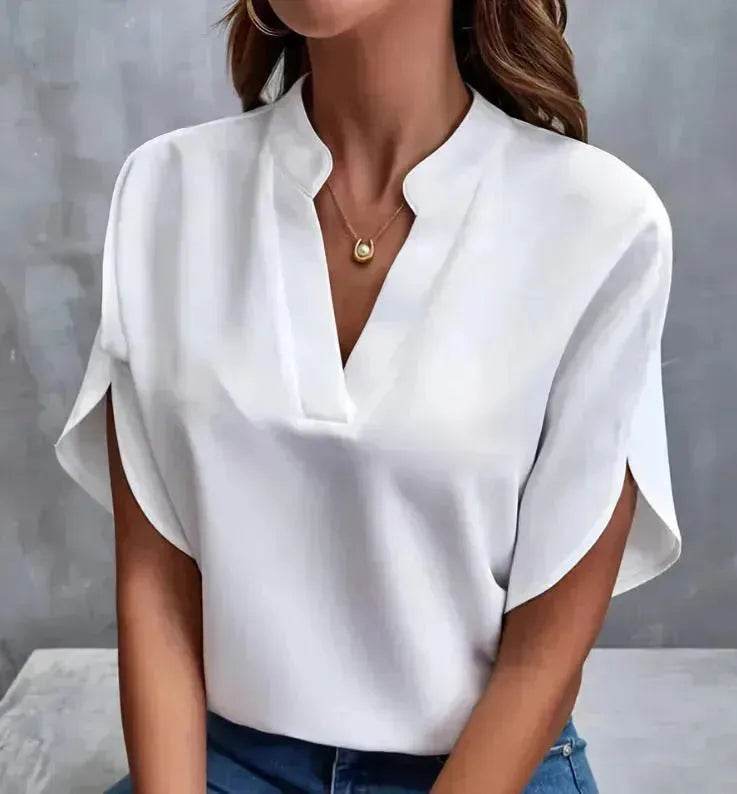 Summer Short-sleeved Chiffon Shirt New V-neck blouse Women's Casual Versatile Clothing Evening Tops for Women - EX-STOCK Canada