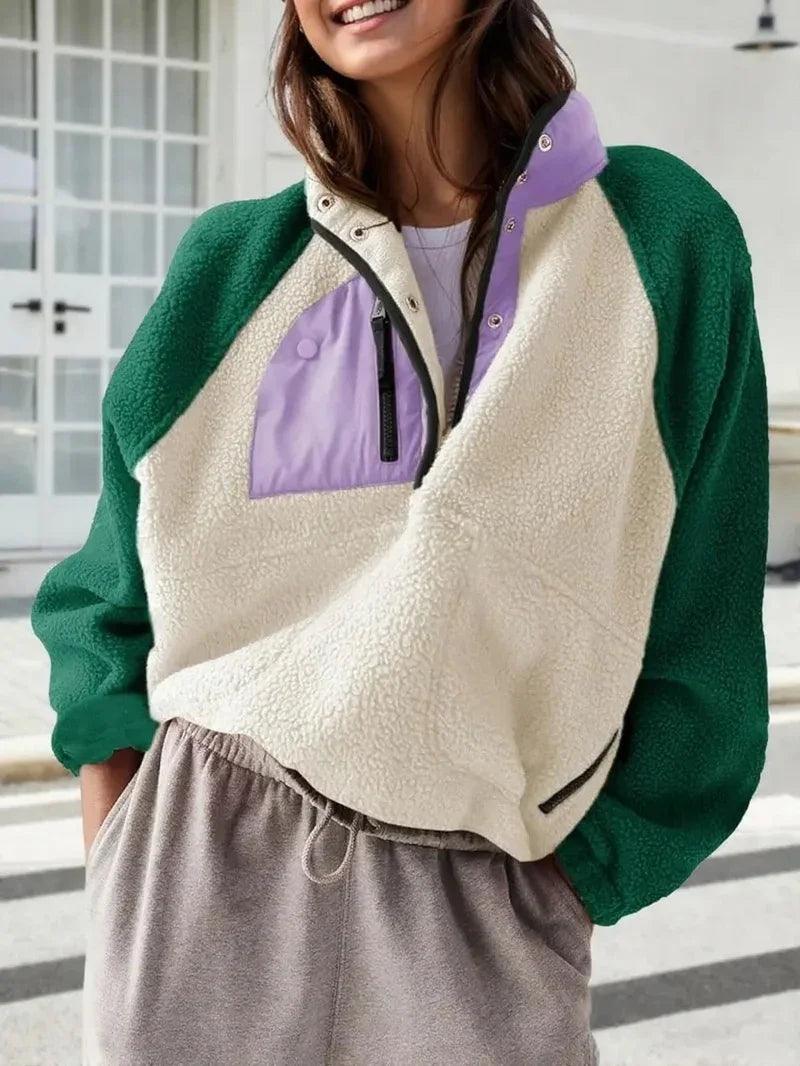 Women's Fashion Sweatshirt Fleece Stand Collar Zipper Pocket Top EX-STOCK Canada