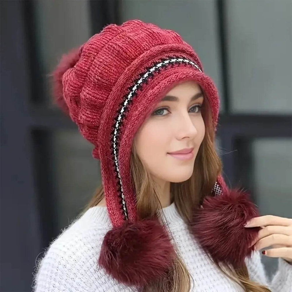 Women Cozy Knit Fleece-Feel Beanie With Ear Flaps Winter Hat Perfect For Skiing & Outdoor Activities - EX-STOCK Canada