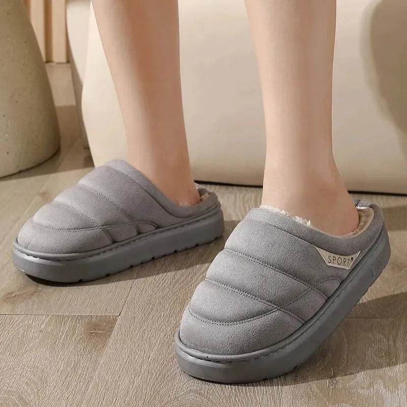 Fashion Solid Plush Slipper Winter Warm Indoor Floor Bedroom Home Slippers For Couple Thick-soled House Shoes Women Men - EX-STOCK Canada