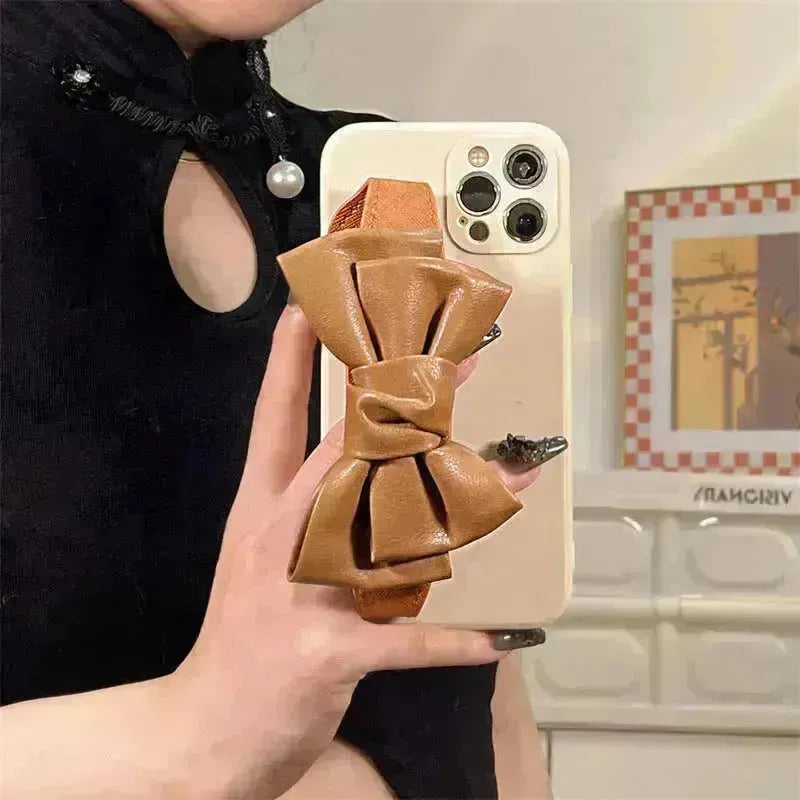 Étui de téléphone en cuir en cuir Bowknot