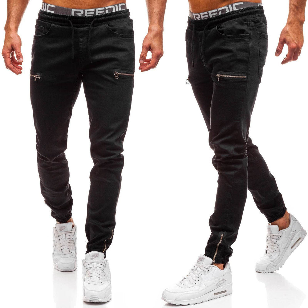 European And American Men's Denim Fabric Casual Frosted Zipper Design Jeans pant Men - EX-STOCK Canada
