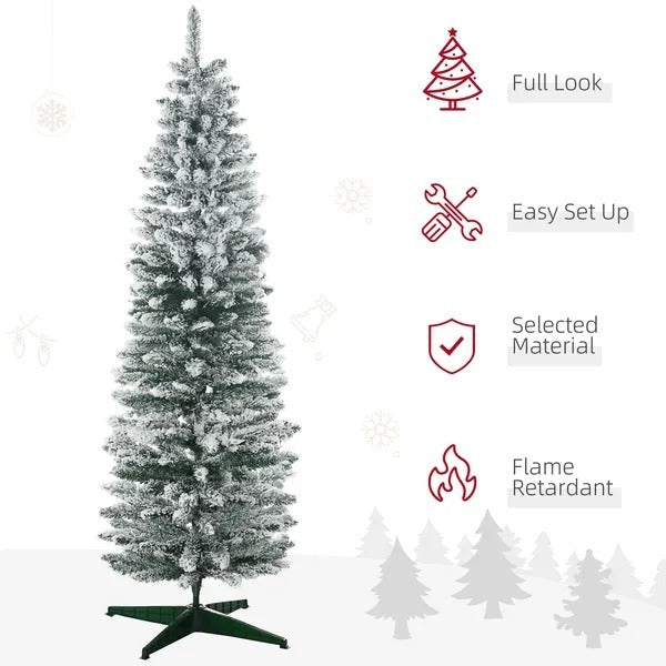 6ft Tall Pencil Artificial Christmas Tree, Holiday Decor With Snow Flocked Branches, Green EX-STOCK Canada