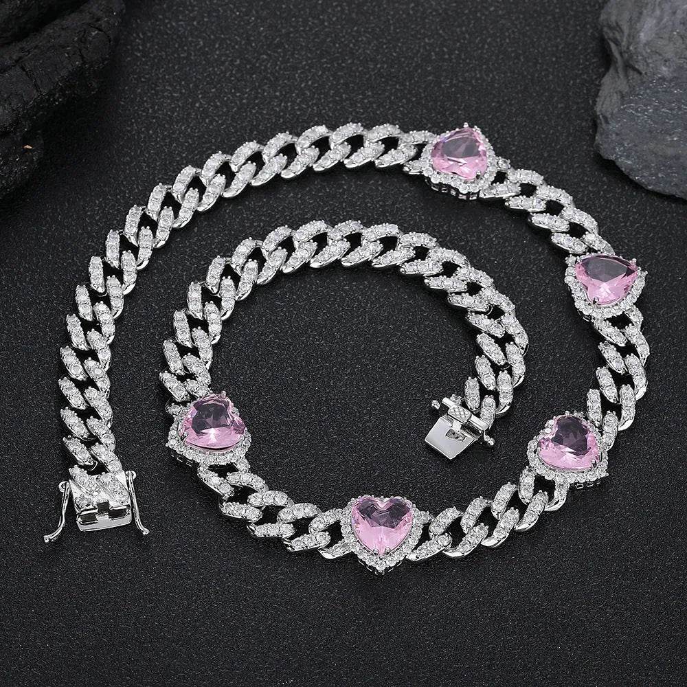 Cuban Link Chain Peach Heart Women's Necklace - EX-STOCK Canada