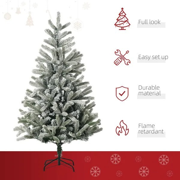 5ft Artificial Snow-Flocked Tree Holiday Home Indoor Christmas Decoration With Metal Feet, Green EX-STOCK Canada