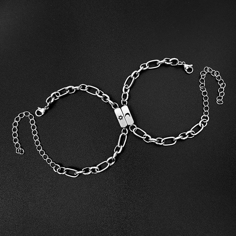 Einfaches Edelstahl-Armband für Paare mit Sonne, Mond und Liebe - EX-STOCK Canada