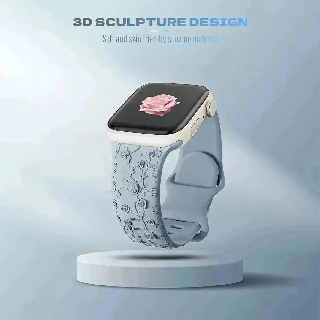 Sangle de montre en silicone en rose en relief