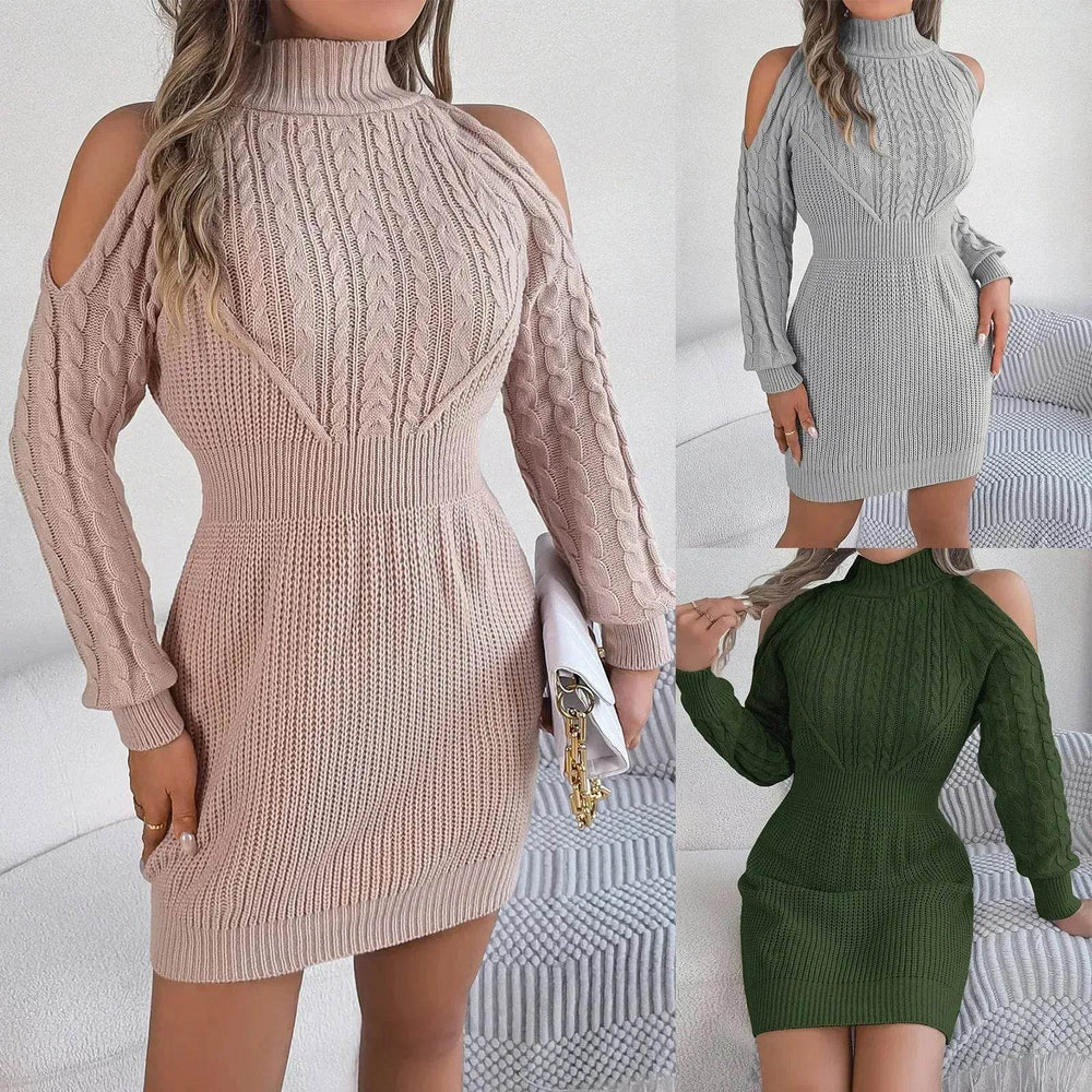 Fashionable Autumn Winter Slim fit Woolen Twist Knitted Mini Sweater Dress - EX-STOCK Canada