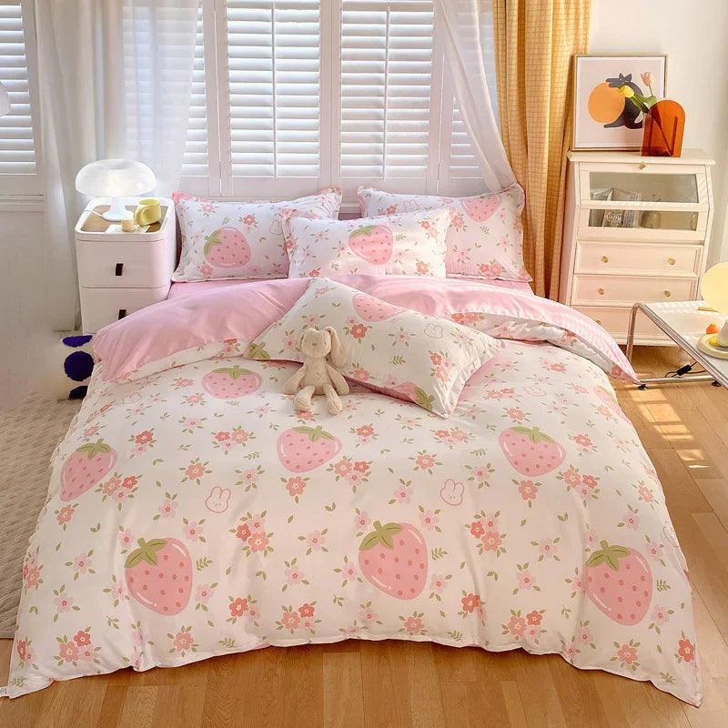 3-teiliges Erdbeer-Bettbezug-Set Erdbeer-Muster Bettwäsche für Zuhause Schlafzimmer Dekor Mikrofaser-Steppdeckenbezug Geschenke Einzelbett Doppelbett Queen King GrößeEX-STOCK Canada