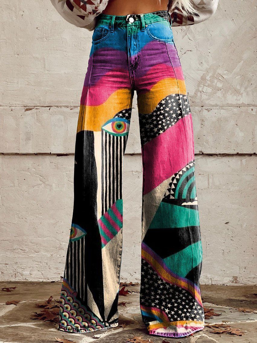 Horn Simulation Denim Trousers Loose Pants For Women