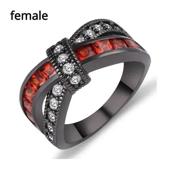 New Black Gold Garnet Red Cross Zircon Ring - EX-STOCK Canada